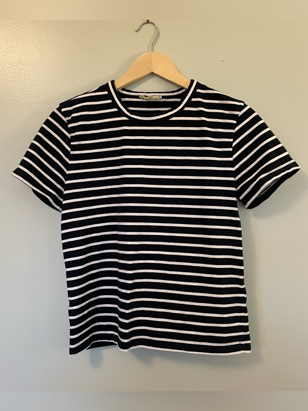 Madewell Cotton Perfect Crewneck Tee in Navy and White Stripe